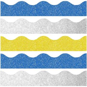 Crtiin 55.8 Feet Bulletin Board Border Shiny Scalloped Borders Bulletin Board Decorative Eid Trim Poster Classroom Decoration Strips(Rose Red)