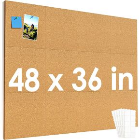 MaxGear Large Cork Board for Wall 48" x 24", 8 Pack Cork Board Tiles with Safe Removable Adhesive Tabs, 12" x 12" Corkboards for Office, School & Home