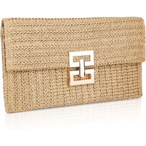 Straw Clutch, Summer Beach Straw Clutch Handbag Straw Tote Bag Boho Style Clutch Purse Handwoven Casual Small Envelope Straw Wallet for Women Girl Vacation Party Wedding