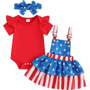 Baby Girl 4th of July Outfit Stripes Short Sleeve Romper Stars Skirt Newborn Infant Fourth of July Clothes