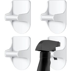 Taiyin 4 Pcs Wall Mount Spray Bottle Hooks Holder Spray Bottle Hanger Adhesive Hook to Create Storage Space Spray Bottle Rack Organizer Hanger for Cabinet Kitchen Variety Surfaces Spray Bottle