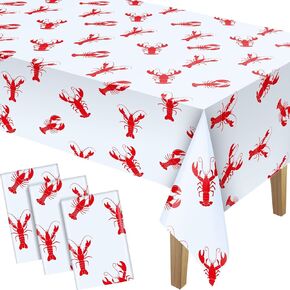 Crawfish Tablecloth Birthday Party Lobster Table Covers White and Red Crawfish Table Cloth for Party Decoration Supplies, 108 x 54 Inches (6 Pieces) in Saudi Arabia