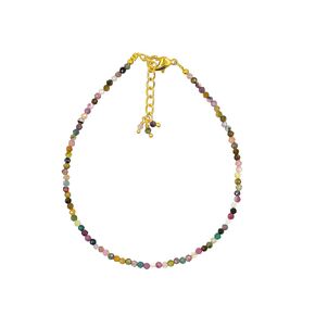 Natural Multi Tourmaline Beads Bracelet Micro Faceted Gemstones Jewelry For Her, October Birthstone Energy Healing Crystals, Silver Plated Chain 8 inch, Christmas Gifts