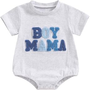 Baby Boy Girl Bubble Romper Shirt Short Sleeve Round Neck Mamas Boy Print Bodysuit Newborn Summer Clothes