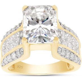 SAVEARTH DIAMONDS 5 1/4 Carat Octagon Cut Center, Princess & Round Cut Lab Created Moissanite Diamond Wedding Band Ring In 14K Gold Over Sterling Silver Jewelry (G-H Color, 5.25 Cttw)