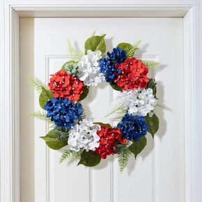Glitzhome Patriotic American Wreath for Front Door Decor Red White and Blue Wreath Summer Memorial Day Wreath Decorations 4th of July Wreaths for Wall Window Decor Farmhouse Independence Day Wreath