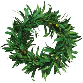 14 Inch Artificial Olive Wreath Handcrafted Garland Olive Branch Ornaments Faux Front Door Hanging Wreath with Green Leaves and Olive Fruit Great for Wedding Wall Home Decoration