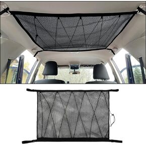 Car SUV Roof Ceiling Cargo Overhead Storage Net Pocket 35.5"x25.6" Tent Gear Sundries Organizer Holder Organization Awning Van Trunk Travel Long Road Trip Camping Essentials Interior Accessories in Kuwait