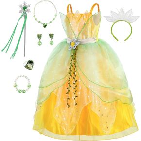 Princess Tiana Costume for Girls Dress Up Birthday Party Outfits with Accessories