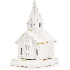 Sungmor Decorative Candle Lantern Cast Iron Tealight Candle Holder, 6.6 Inch High Rustic White Church Candle Lantern, Vintage Farmhouse Lantern Decor for Patio, Porch, Wedding, Tabletop Centerpiece