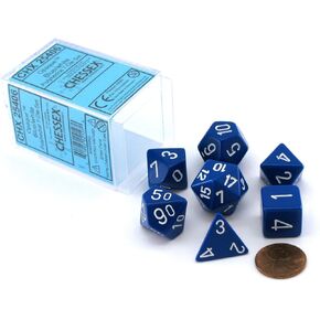 Chessex Dice Polyhedral 7-Die Opaque Dice Set - Blue with White