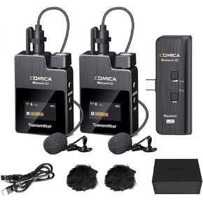comica BoomX-DUC2 2.4G Wireless Microphone for iPhone 15/Pro/Pro Max, Dual Lavalier Lapel Microphone with 2 Transmitter, Lav Mic for USB Type C Smartphone Podcasting YouTube Recording Facebook Live