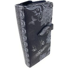 Shag Wear Shadow Cat Large Animal Wallet for Women and Teen Girls Vegan Faux Leather Black 7"