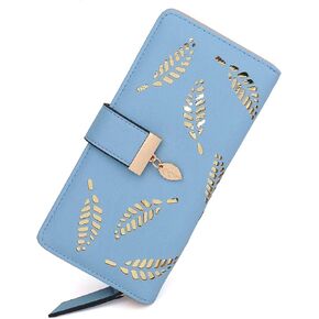 Women's Long short Leather Money Clip Card Case Holder Purse Zipper Buckle Elegant Clutch Wallet（pair） (Blue Large)