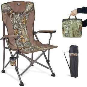 JUNGLELAND Camping Chairs for Adults, 350lbs Support Lawn Chairs, Heavy Duty Portable Chair with Cup Holder & Cool Bag, for Travel, RV Trip, Fishing, Hunting (Mesh Back&Cushion)