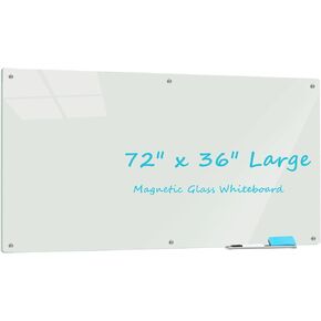 Glass Whiteboard 6' x 3', Magnetic Glass Dry Erase Board Frameless Wall Mounting, Large White Board for Office Home & School.