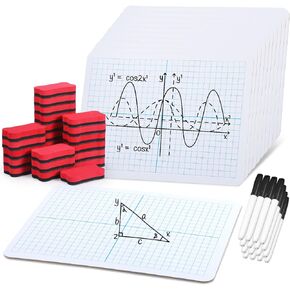 Fulmoon 24 Set Dry Erase XY Axis Graph Lap Boards, 9" x 12" Double Sided Graph Small Board Math Whiteboard with 24 Pens 24 Erasers Dry Erase Mini Board Bulk for Student Teacher Classroom Home Supplies
