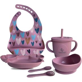 Texas Beauty & Health Azure Adventures Skies | Blue Turquoise Silicone Baby Feeding Set for Boys | Suction Bowl, Divided Plate, Bib, Cup, Spoon, and Fork | baby necessities & baby feeding essentials in Saudi Arabia