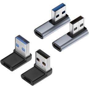 4 Kinds 90 Degree Adapter USB A Male to USB C Female, Vertical Up & Down,Left & Right Angle USB 3.0 to Type C Cable Connector Support Unidirectional Sides, for Laptops/Phone/Tablet/PC