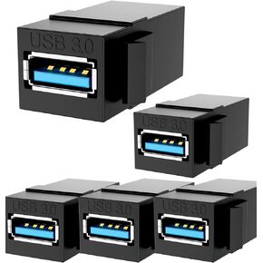 USB 3.0 Keystone Jack Insert, USB Keystone Jack,USB to USB Adapters Female to Female Inserts Connector Interface Coupler Socket Adapter Port for Wall Plate Outlet Panel(Black-5 Pack)