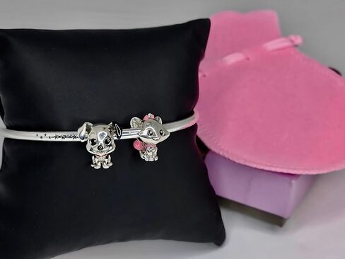 Classic Dalmatians Patch & Aris-Cat Marie 925 Sterling Silver Charm Fits Pandora Bracelets + Velvet Jewelry Bag in Saudi Arabia