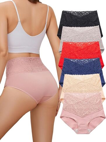 High Waisted Underwear for Women Cotton Breathable Full Coverage Briefs Panties 6 Pack in Kuwait