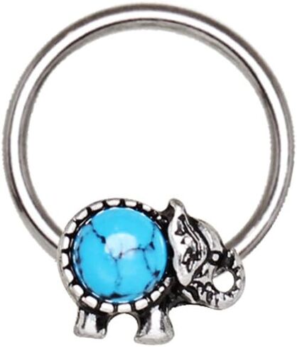 Amelia Fashion 16 GaugeTurquoise Elephant Snap-in Captive Bead Ring 316L Surgical Steel in Saudi Arabia