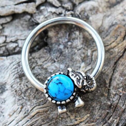 Amelia Fashion 16 GaugeTurquoise Elephant Snap-in Captive Bead Ring 316L Surgical Steel in Saudi Arabia