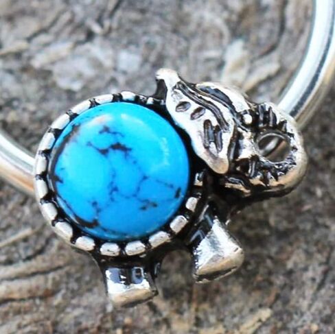 Amelia Fashion 16 GaugeTurquoise Elephant Snap-in Captive Bead Ring 316L Surgical Steel in Saudi Arabia