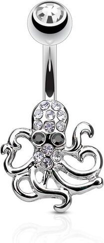 14 Gauge Steel Paved CZ Octopus Navel Belly Button Ring 316L Surgical Steel (Choose Color) in Saudi Arabia