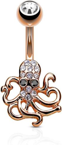 14 Gauge Steel Paved CZ Octopus Navel Belly Button Ring 316L Surgical Steel (Choose Color) in Saudi Arabia