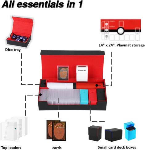 MTG Deck Box With Dice tray and playmat case,Large Card Deck Box Fits 820+ Double Sleeved Cards or 200 toploaders,TCG Card Storage Box 5 in 1,Compatible with Yu-Gi-Oh! (Black＆Blue) in Kuwait