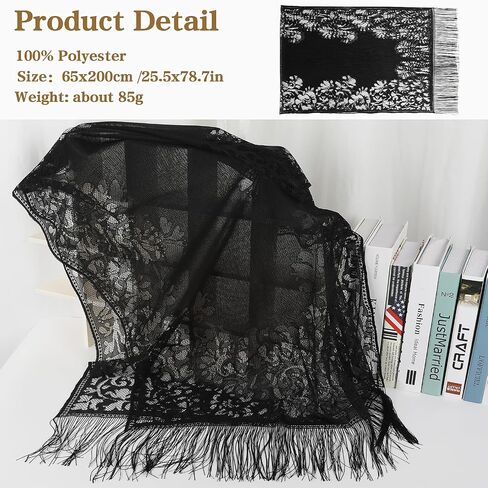 Women's Floral Lace Scarf Shawl with Tassels, Formal Wraps Soft Mesh Fringe Wraps for Wedding Evening Party Dress in Saudi Arabia