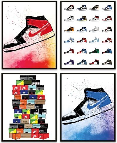 Selesmir Design Sneaker Poster Sneaker Bedroom Decor Unframed Set of 4 (8x10 Inches) Gym Shoes Stacked Shoebox Collection Aesthetic Cool Wall Art Prints for Teen Boys Guys Men Cave in Saudi Arabia