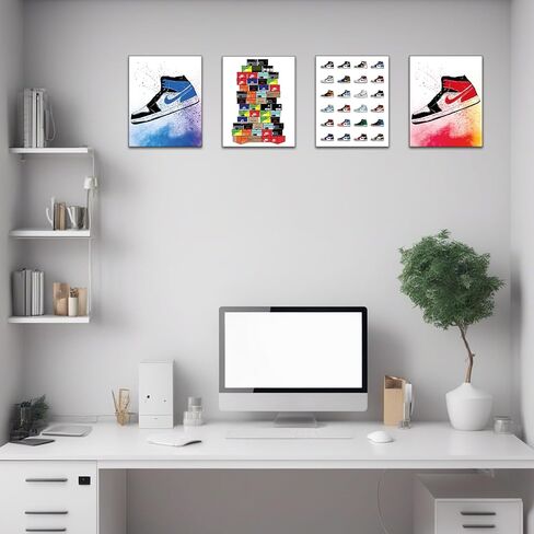 Selesmir Design Sneaker Poster Sneaker Bedroom Decor Unframed Set of 4 (8x10 Inches) Gym Shoes Stacked Shoebox Collection Aesthetic Cool Wall Art Prints for Teen Boys Guys Men Cave in Saudi Arabia