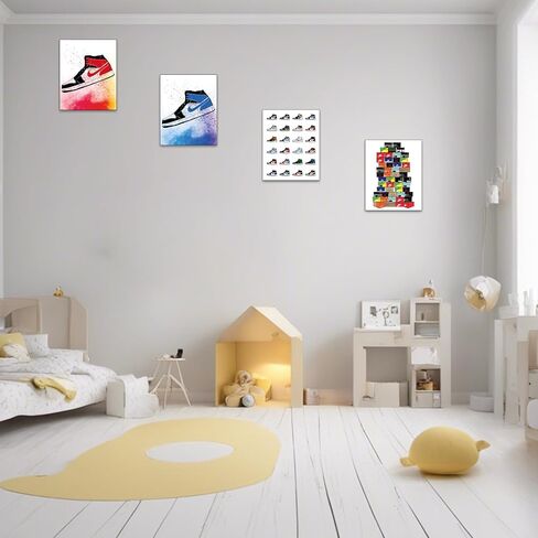 Selesmir Design Sneaker Poster Sneaker Bedroom Decor Unframed Set of 4 (8x10 Inches) Gym Shoes Stacked Shoebox Collection Aesthetic Cool Wall Art Prints for Teen Boys Guys Men Cave in Saudi Arabia