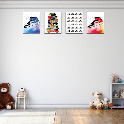 Selesmir Design Sneaker Poster Sneaker Bedroom Decor Unframed Set of 4 (8x10 Inches) Gym Shoes Stacked Shoebox Collection Aesthetic Cool Wall Art Prints for Teen Boys Guys Men Cave in Saudi Arabia
