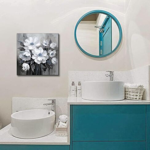 AnZhongArt Flower Picture Decor Wall Art Canvas Print White Floral Poster Decoration Bedroom Bathroom Love Wall Art(24x24 inches) in Saudi Arabia