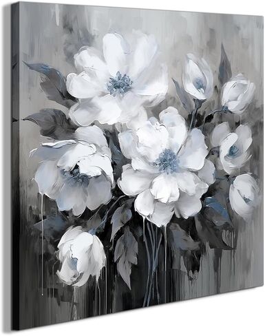 AnZhongArt Flower Picture Decor Wall Art Canvas Print White Floral Poster Decoration Bedroom Bathroom Love Wall Art(24x24 inches) in Saudi Arabia
