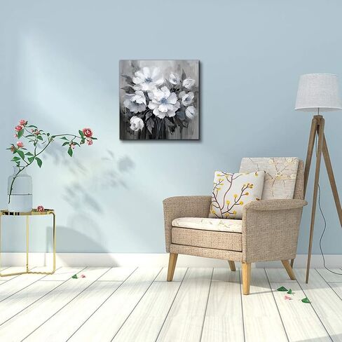 AnZhongArt Flower Picture Decor Wall Art Canvas Print White Floral Poster Decoration Bedroom Bathroom Love Wall Art(24x24 inches) in Saudi Arabia
