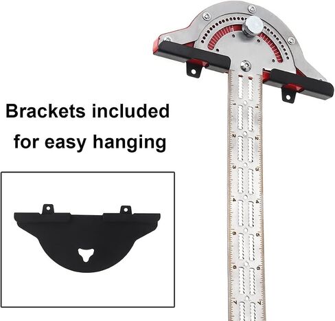Protractor Angle Finder, 13 inch Woodworking Edge Ruler 0-70°Adjustable Multi-Function Angle Measure Tool Stainless Steel Carpenter T Square, T Rule with Wall Hanging Storage Rack in Saudi Arabia