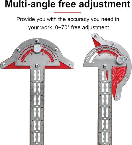 Protractor Angle Finder, 13 inch Woodworking Edge Ruler 0-70°Adjustable Multi-Function Angle Measure Tool Stainless Steel Carpenter T Square, T Rule with Wall Hanging Storage Rack in Saudi Arabia