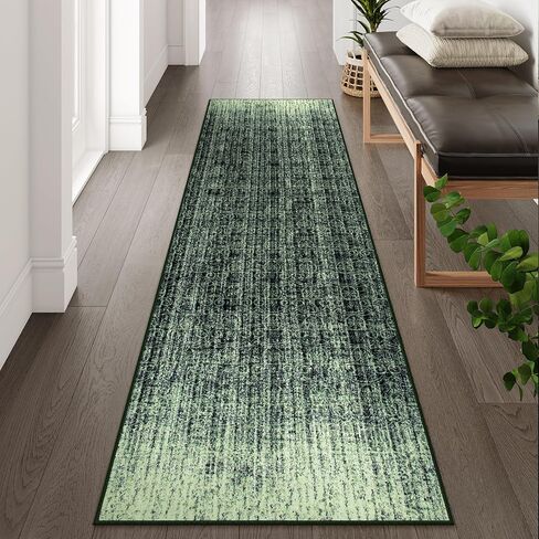 سجادة عداء المدخل Wonnitar قابلة للغسل مقاس 2'6"x8'، مفرش سجاد طويل غير قابل للانزلاق لحوض المطبخ، متدرج تجريدي غير قابل للتساقط، عداء أرضية ناعم لمدخل الحمام، أصفر/أخضر in Kuwait