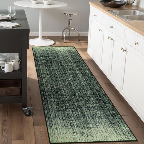 سجادة عداء المدخل Wonnitar قابلة للغسل مقاس 2'6"x8'، مفرش سجاد طويل غير قابل للانزلاق لحوض المطبخ، متدرج تجريدي غير قابل للتساقط، عداء أرضية ناعم لمدخل الحمام، أصفر/أخضر in Kuwait