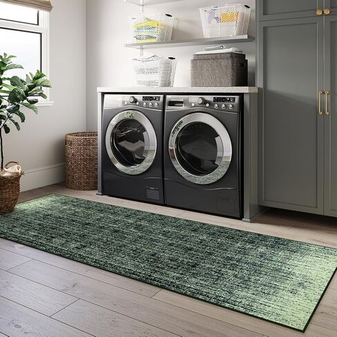 سجادة عداء المدخل Wonnitar قابلة للغسل مقاس 2'6"x8'، مفرش سجاد طويل غير قابل للانزلاق لحوض المطبخ، متدرج تجريدي غير قابل للتساقط، عداء أرضية ناعم لمدخل الحمام، أصفر/أخضر in Kuwait