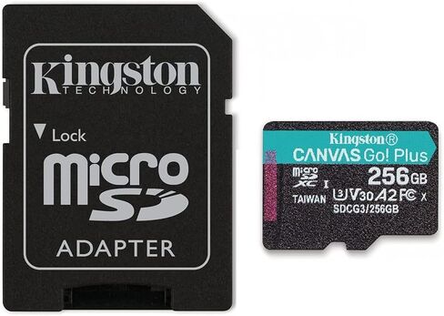 بطاقة Kingston MicroSD سعة 256 جيجابايت Canvas Go Plus متوافقة مع طائرات DJI Avata 2 Mini 4K بدون طيار لتسجيل فيديو 4K (SDCG3/256GB) حزمة سرعة قراءة 170 ميجابايت/ثانية مع (1) كل شيء ما عدا قارئ بطاقات MicroSD من Stromboli in Kuwait