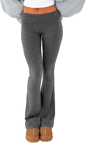 PRIVIMIX المرأة مضيئة بناطيل ضيقة مضيئة طماق Y2K الأساسية الصلبة واسعة الساق جرس أسفل عادية Bootcut اليوغا Sweatpants رمادي داكن in Kuwait