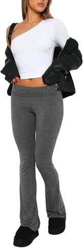 PRIVIMIX المرأة مضيئة بناطيل ضيقة مضيئة طماق Y2K الأساسية الصلبة واسعة الساق جرس أسفل عادية Bootcut اليوغا Sweatpants رمادي داكن in Kuwait