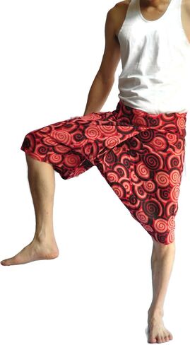 Original Siam Trendy Best Fabric, Best Design Cutting, Best Sewing, Best Short Fisherman Pants, Short Pants, Yoga Pants, Handmade 100% Cotton(Unisex) One Size Fit, Red Circle Design in Saudi Arabia