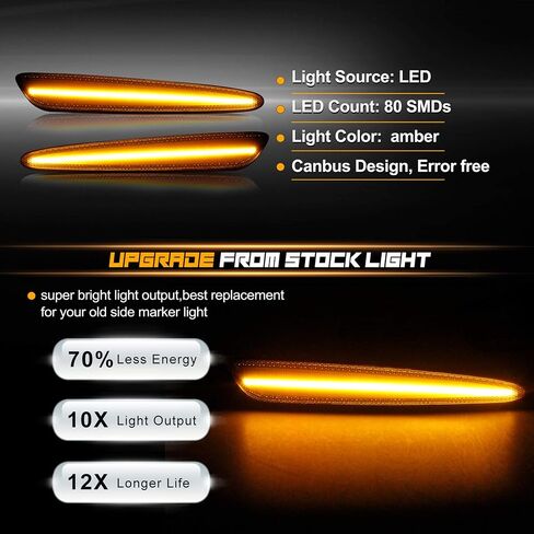 NDRUSH عدسة مدخنة LED ضوء علامة جانبية ممتص الصدمات الأمامي مصابيح Sidemarker لمبة Amssebly متوافقة مع Chevy Corvette C6 2005-2013 Amber، Pack of 2 in Kuwait